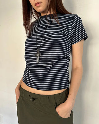 Basic striped half-sleeve T-shirt