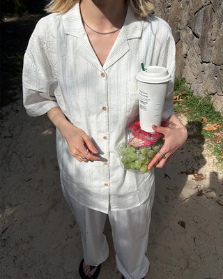 Tab pocket triple stripe half shirt