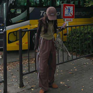 2-line elastic waist wide pants