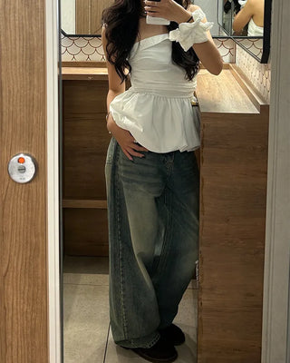 Whiskered Wash Baggy Jeans