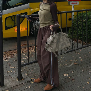 2-line elastic waist wide pants
