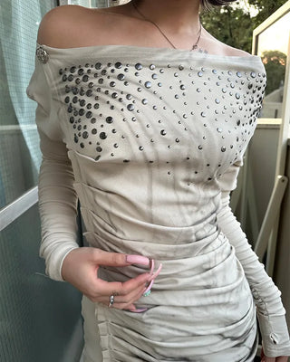 Studded Pleated Marble T-Shirt