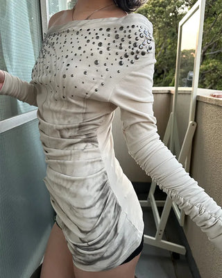Studded Pleated Marble T-Shirt