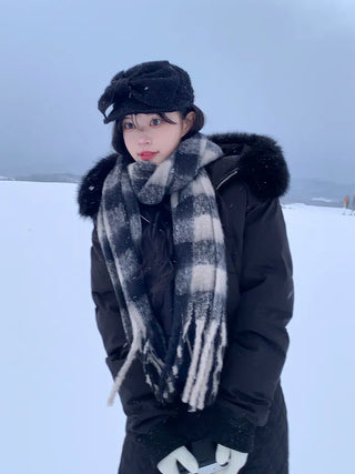 Cropped down jacket with fur hood
