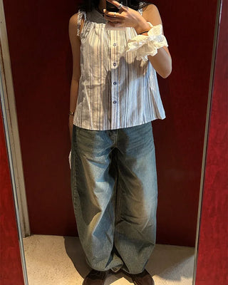 Whiskered Wash Baggy Jeans