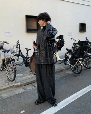 (Unisex) Washed Vintage Half Leather Jacket