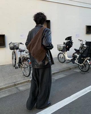 (Unisex) Washed Vintage Half Leather Jacket