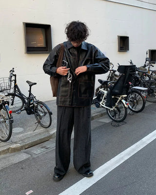 (Unisex) Washed Vintage Half Leather Jacket