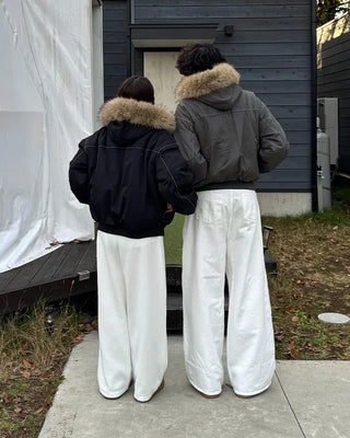 (Unisex) Hooded Fur Down Jacket