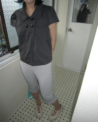 Frilled hem ribbed capri leggings pants