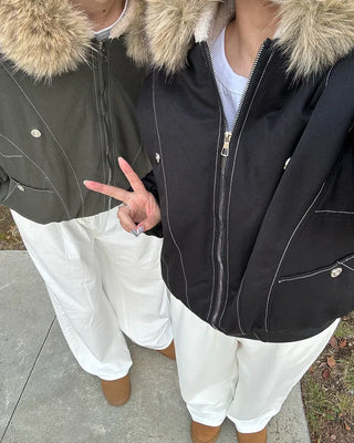 (Unisex) Hooded Fur Down Jacket
