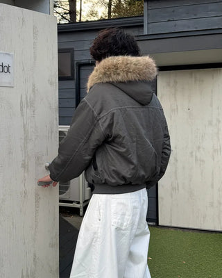 (Unisex) Hooded Fur Down Jacket