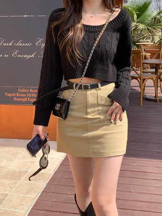 Round neck cropped twist knit (5 colors)