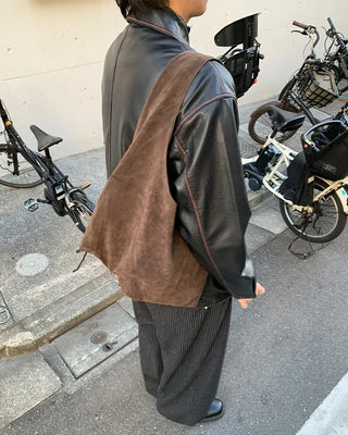 (Unisex) Washed Vintage Half Leather Jacket