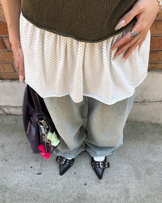 Pindot Flared Layered Skirt