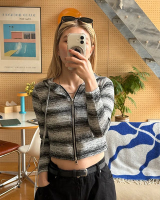 Gradient Border Double Zip Hoodie