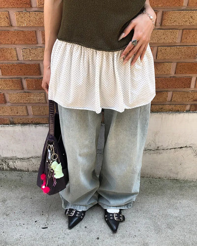 Pindot Flared Layered Skirt