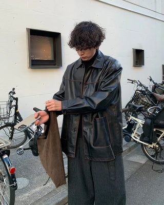 (Unisex) Washed Vintage Half Leather Jacket