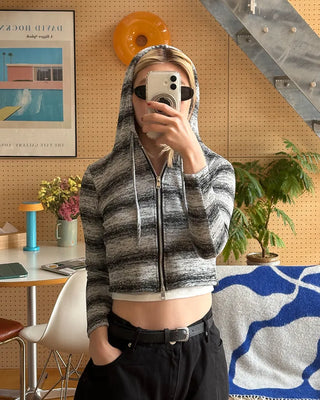 Gradient Border Double Zip Hoodie