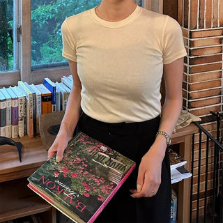 Slim Long Round Short-Sleeve T-Shirt