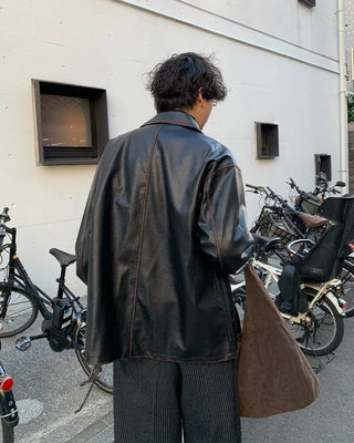 (Unisex) Washed Vintage Half Leather Jacket