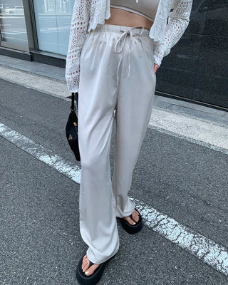 Satin string wide-waist elasticated pants
