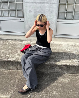 (Unisex) Tucked Nylon Parachute Pants