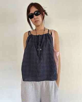 Checked Shirred Camisole
