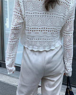 Net V-neck Ribbon Cardigan