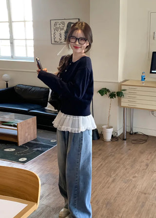 Pleated washed denim pants