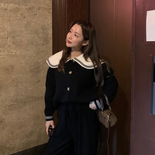 Sailor collar knit cardigan