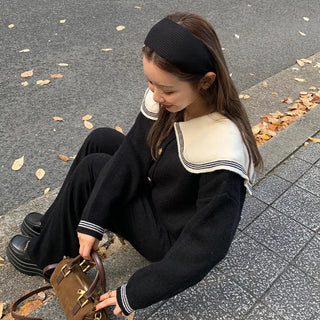 Sailor collar knit cardigan