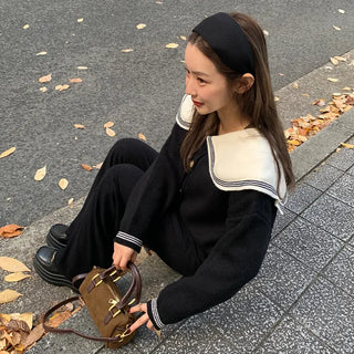 Sailor collar knit cardigan