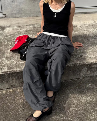 (Unisex) Tucked Nylon Parachute Pants