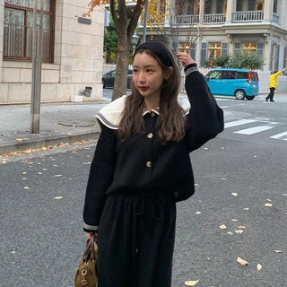 Sailor collar knit cardigan
