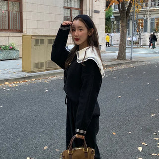 Sailor collar knit cardigan