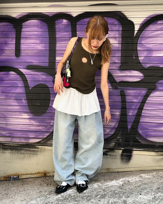 Double-pleated cotton wide-leg pants and belt set