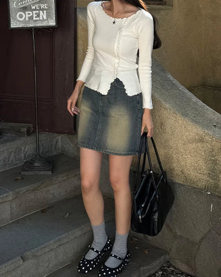 A-line denim mini skirt