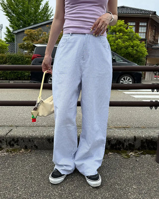 Summer cotton striped wide-leg pants