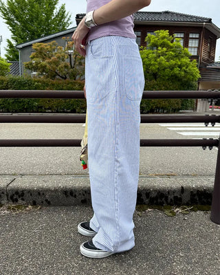 Summer cotton striped wide-leg pants