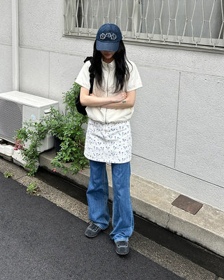 Flower pattern cotton mini skirt