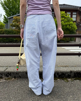 Summer cotton striped wide-leg pants