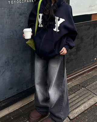 (Unisex) NY Unique Big Patch Zip-Up Hooded Parka