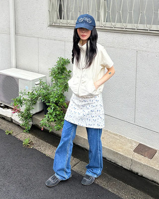 Flower pattern cotton mini skirt