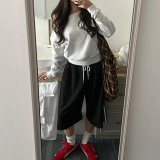 Waist drawstring Bermuda jersey pants