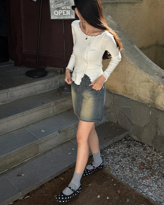 A-line denim mini skirt