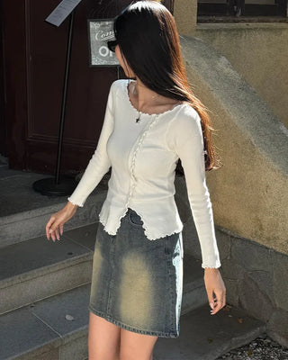 A-line denim mini skirt
