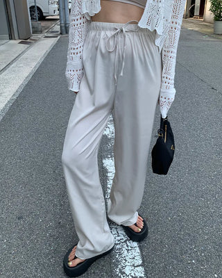 Satin string wide-waist elasticated pants