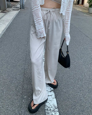 Satin string wide-waist elasticated pants