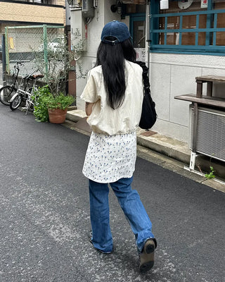 Flower pattern cotton mini skirt